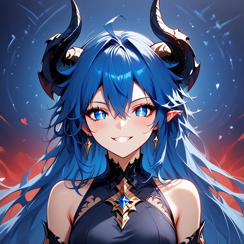 (masterpiece), best quality, expressive eyes, perfect face, 1girl, horns, blue hair, demon, sexy, Drestoria Style, <lora:521f6c51-ff44-4223-b2e2-91b411364e20:0.8>