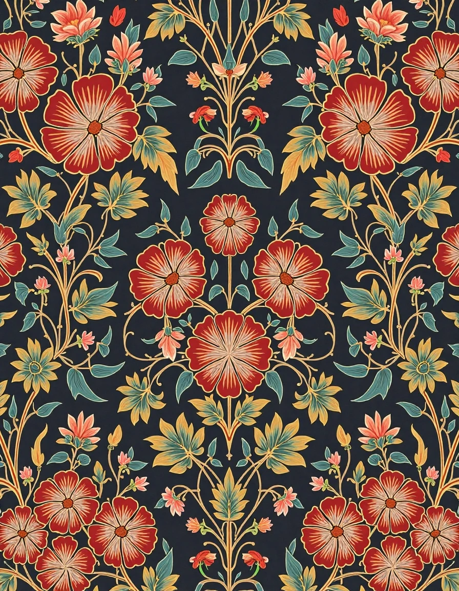 William Morris style, dark background<lora:MorrisCo:1>