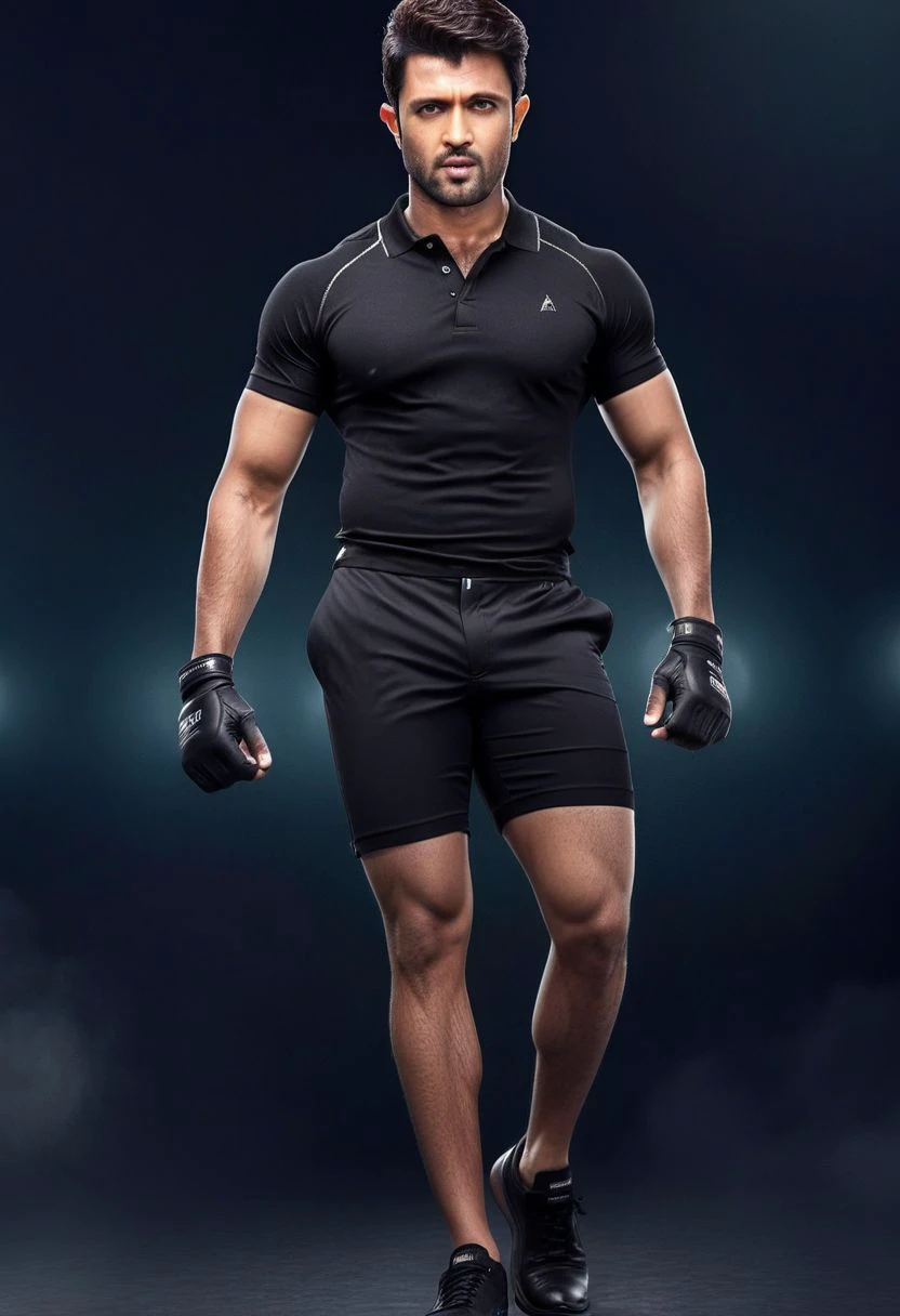 Ultra-detail, (highres:1.1), best quality, (masterpiece:1.3), Hrithik roshan a man <lora:vijaydevara_Hrithik:0.9>, skinny muscled, modern haircut, dynamic posture, ((wearing compression boxer briefs and police polo shirt)), dramatic angle, full-body from above looking away,