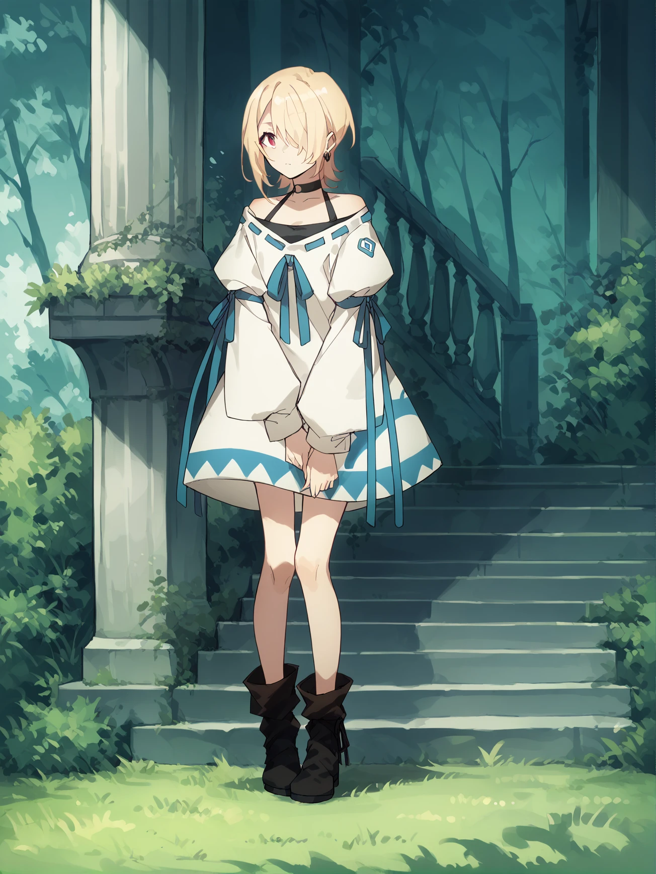 score_9, score_8_up, score_7_up, rating_safe, score_anime, <lora:Aku_S2_PDXLv0:0.8> aku-s2, main outfit, choker, boots