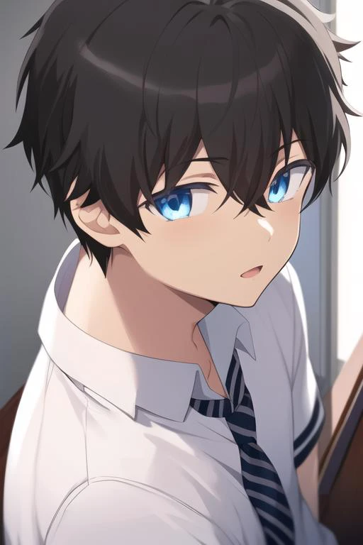 masterpiece, best quality, high quality, 1boy, solo, male focus, looking at viewer, upper body, <lora:youta_narukami:0.78>, youta_narukami, blue eyes, black hair, hair between eyes, , school uniform