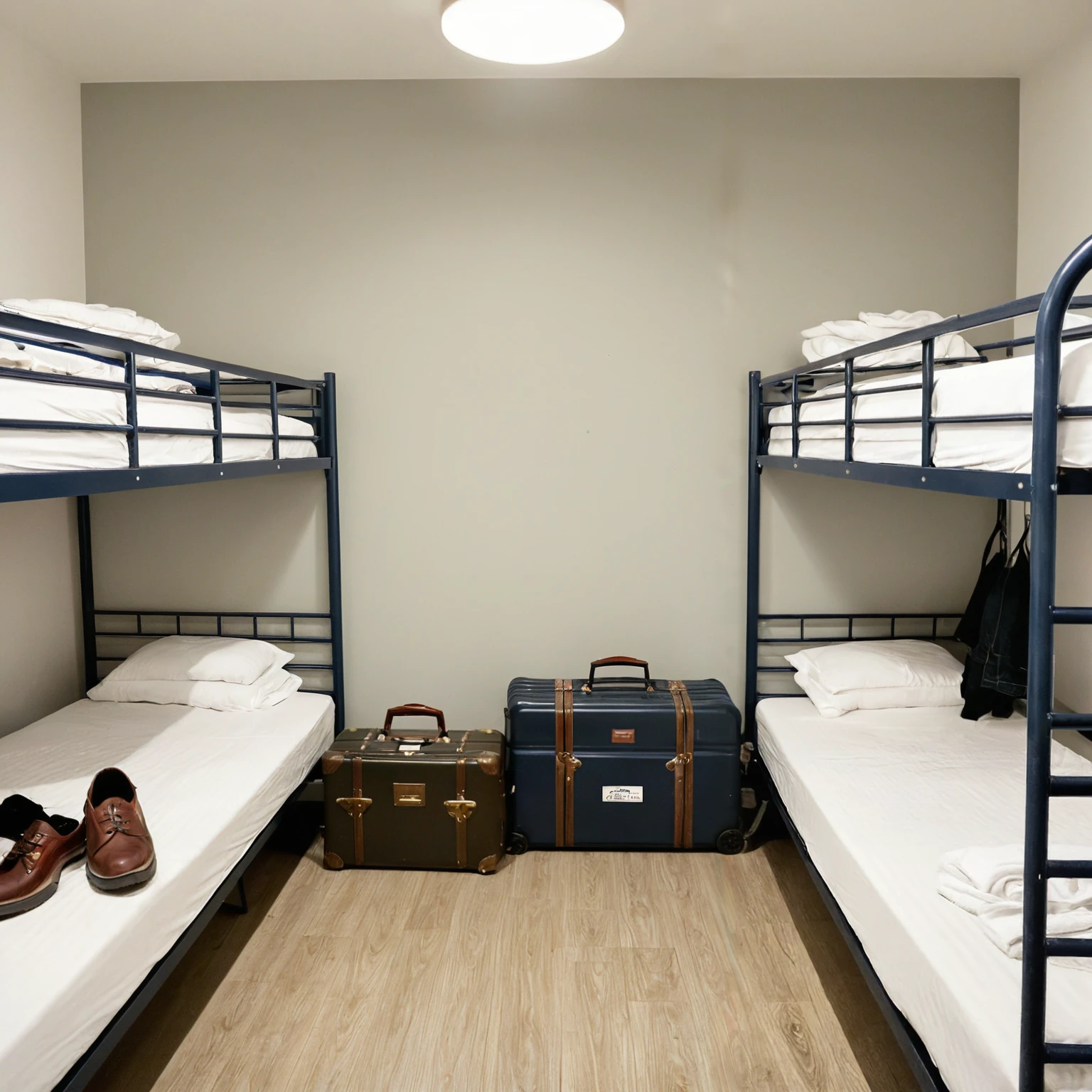 score_9, score_8_up, score_7_up, score_6_up, realistic,
Hostel dorm room, bunk bed, luggage, shoes removed, clothes