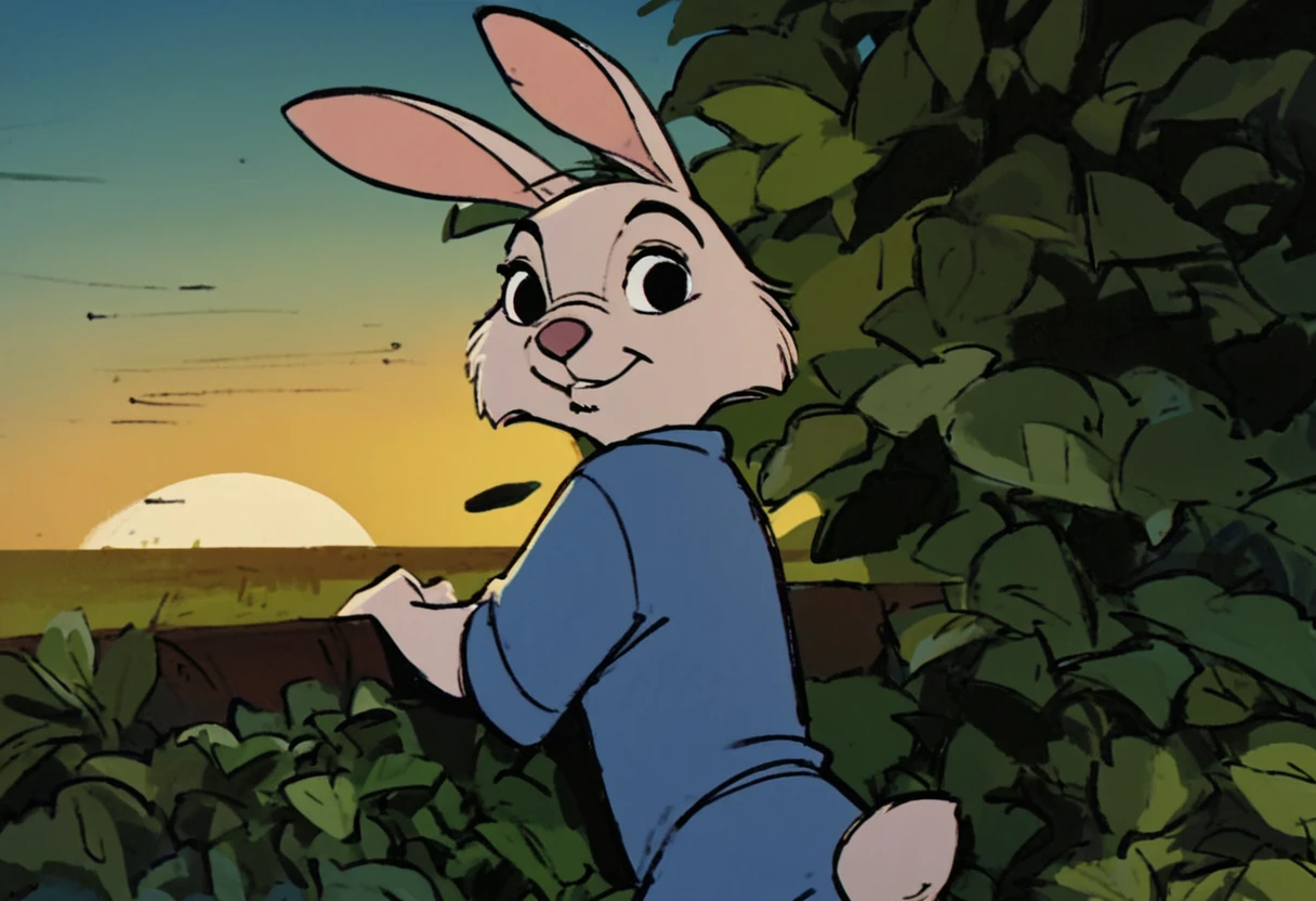 rhskippy, (rabbit:0.7) ears, sunset, solo, looking at viewer, looking back, backlighting <lora:rhskippy-ponyv6xl:0.9>, score_9, score_8_up, score_7_up, score_6_up, score_5_up, score_4_up