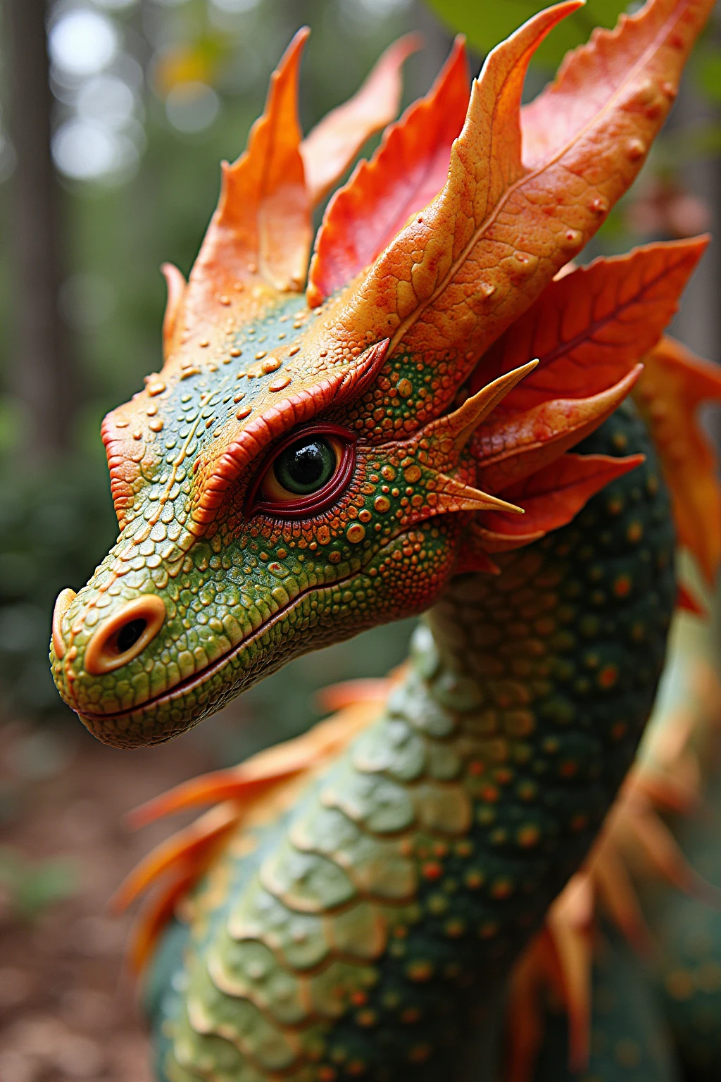 <lora:autumn_tree_leaf_flux-000002:1> autumn_tree_leaf, head of dragon ethered