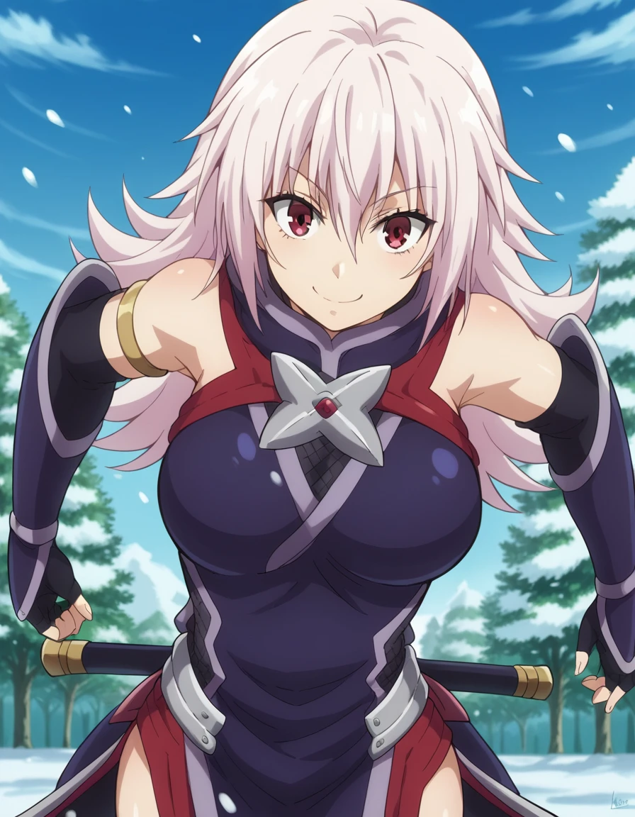 Aizawa Suzuka-Dark Love,8k,1 girl,white hair,hand holding sword, cocky face, thigh sock,medium breast,short skirt,goblin killed On backround