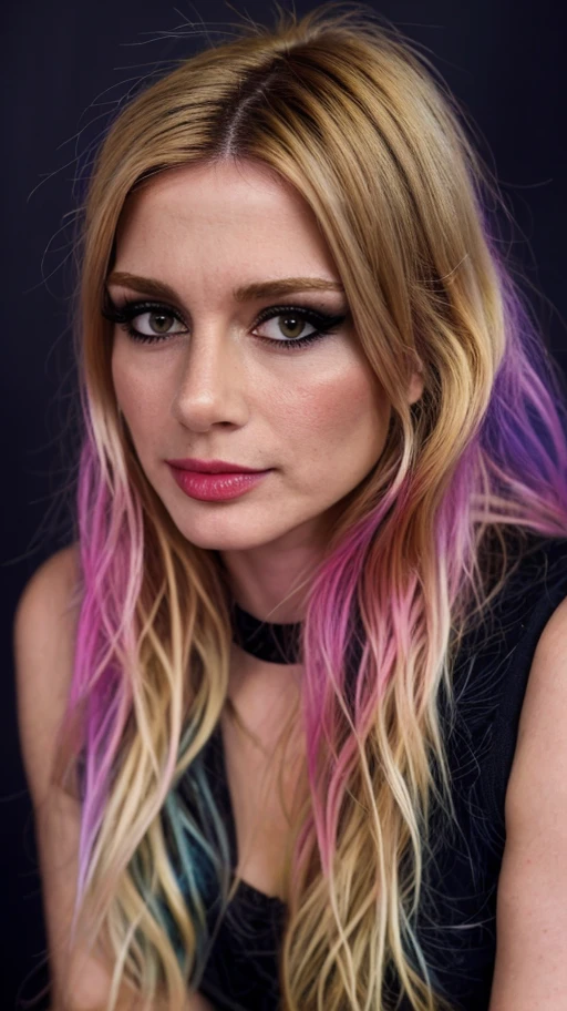 a color photo of a supermodel is wearing emo goth makeup in a portrait shot on a Hasselblad H3D-39, 4k highres, <lora:dr.ilaydasimaygul_proyect:0.95> (dr.ilaydasimaygul), she has blonde hair,