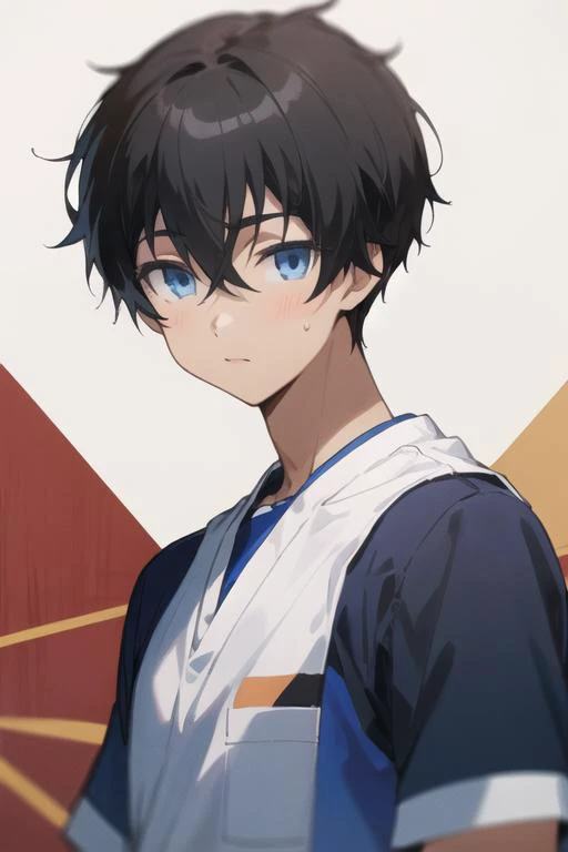 masterpiece, best quality, high quality, 1boy, solo, male focus, looking at viewer, upper body, <lora:youta_narukami:0.72>, youta_narukami, blue eyes, black hair, hair between eyes, , sportswear