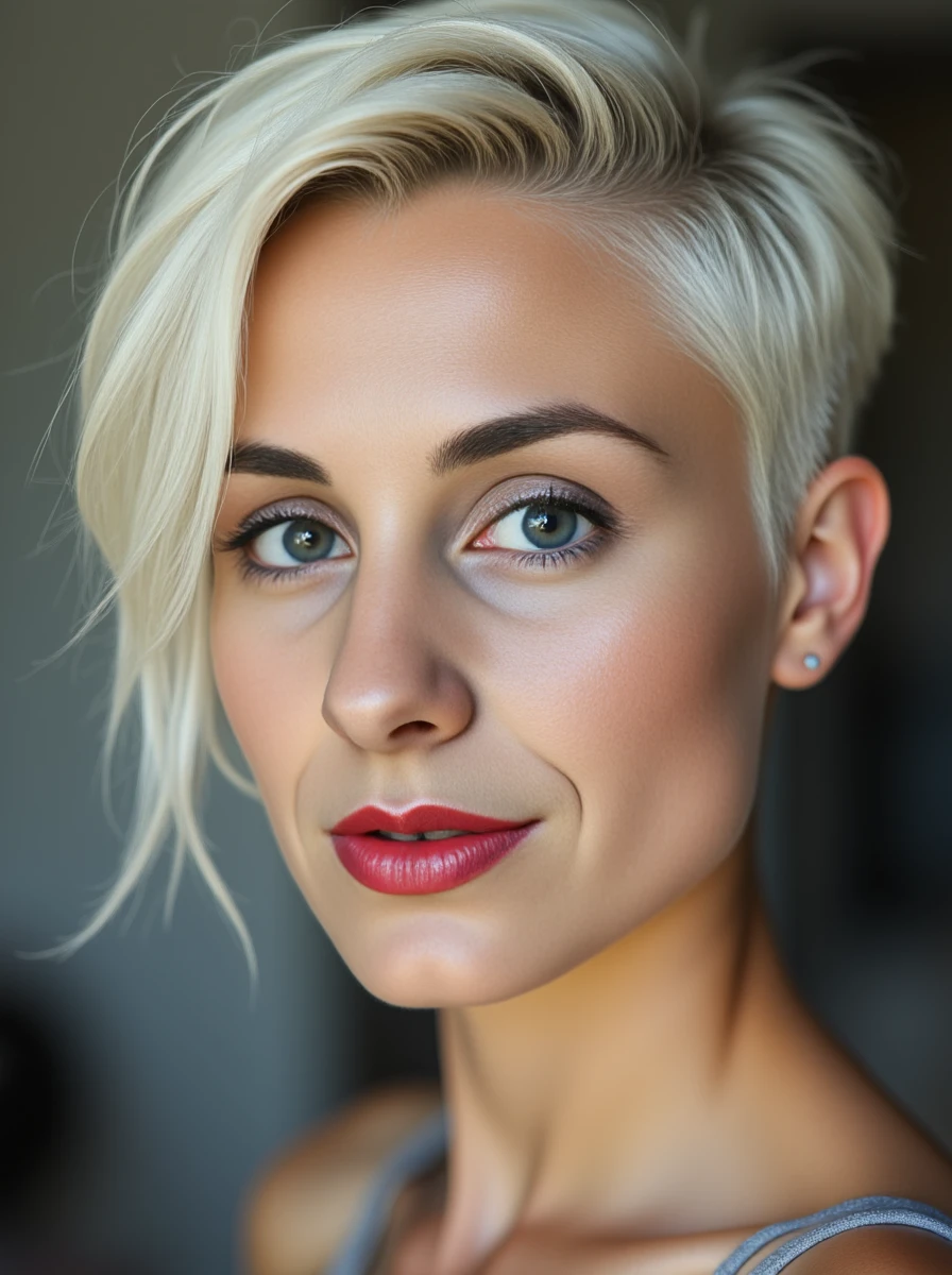 close up portrait of a platinum-blonde woman. Her high detailed skin texture with skin details like pores,moles, small hairs and subsurface scattering. <lora:lisalora:1.2>