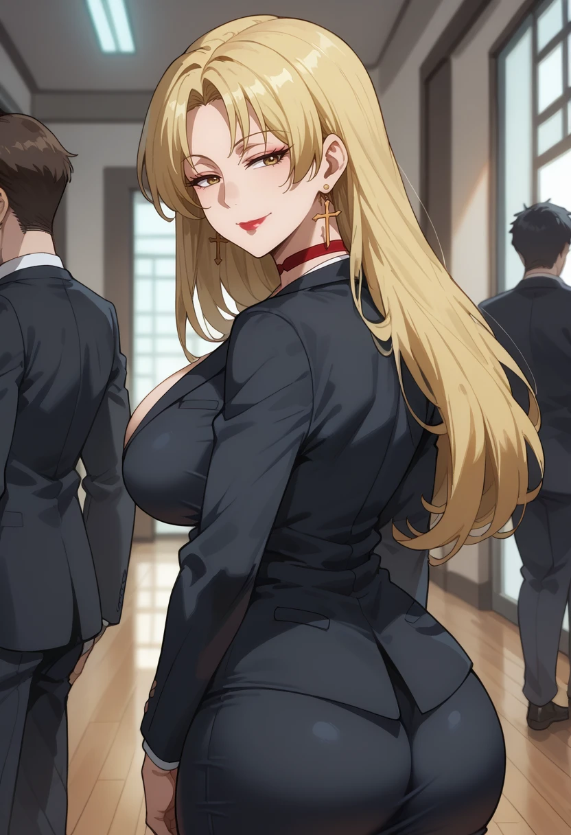 Elf　Blonde　Golden Eyes　Headband knitting　Long Hair　Big Breasts　blush　Tight fitting black suit　Erotic　Vibrator Masturbation　Obscene lines　Squirting　Expose　Town　Eyes are hearts　Crowd