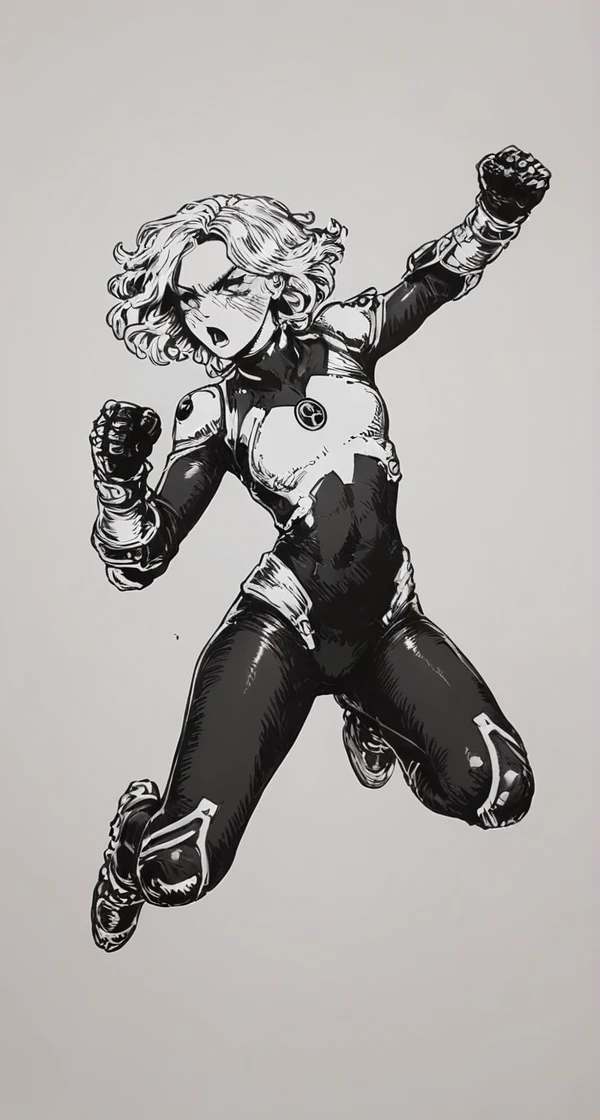 1girl as SF2CW, 25-year-old soldier with perfect body,Beautiful and well-groomed face,muscular body:1.2,Detailed camouflage jacket, leotard, beret, boots, Camouflage tank top、is standing, (Image from head to thigh), monochrome, greyscale, manga detailed drawing
