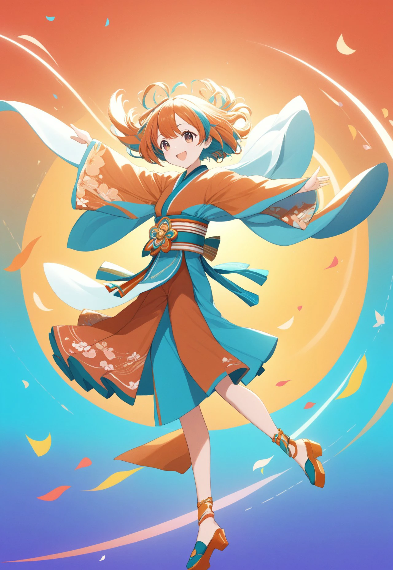 end, (anime styled dancer:1.3), (sprightly kimono fusion:1.4), (Irish cultural outfit:1.2), (futuristic yet retro:1.3), (2D fashion:1.1), (joyful expression:1.5), (dynamic pose:1.2), (vibrant colors:1.3), (whimsical background:1.2), (flowing fabrics:1.1), (celebration of life:1.4), lively and enchanting