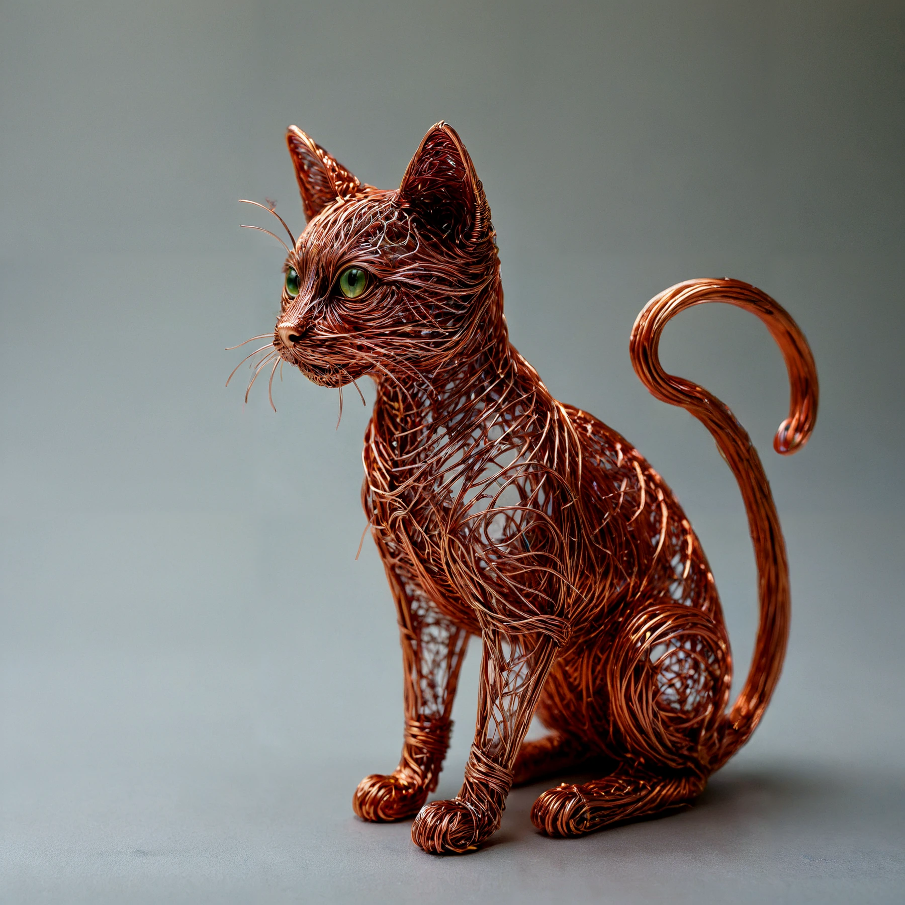 A copper wire cat.

<lora:CopperWire01a_CE_SDXL_64x32x180x2bOT:0.6> cprwrCE style