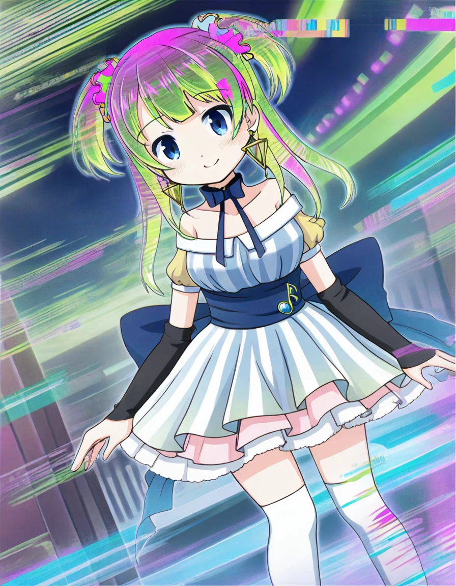 minami rena, glitch hair, glitch,elbow sleeve, kneehighs, night, dutch angle, <lora:20241005212332_minami_rena_animagine-xl-3.1:0.7>