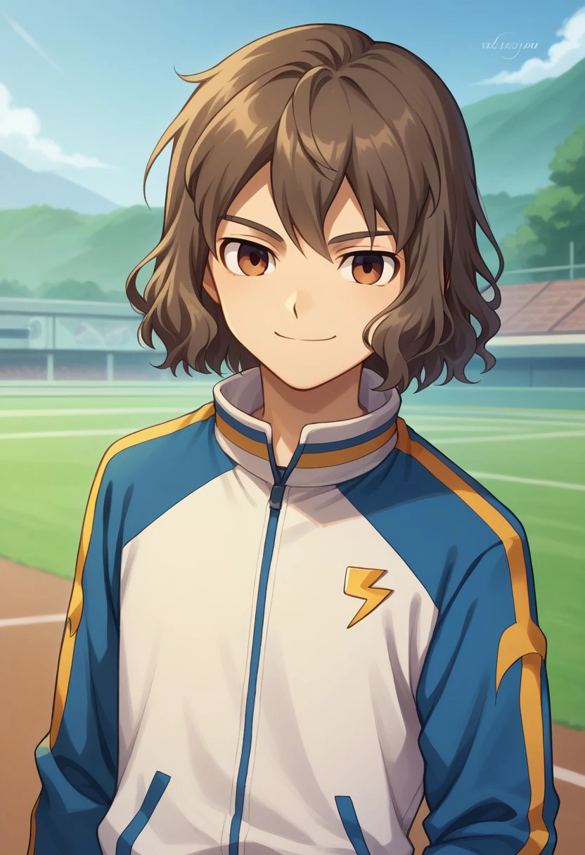 score_9, score_8_up, score_7_up, source_anime, highly detailed, 

takuma, 1boy, male focus, solo, grayish-brown hair, brown eyes, sportwear, jacket, track jacket, raimon, raimon track suit, smile

outdoor, 