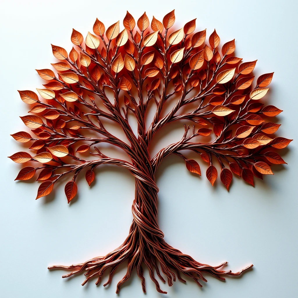 A tree of life, with copper branches and copper leaves, made of copper wire.

cprwrCE style