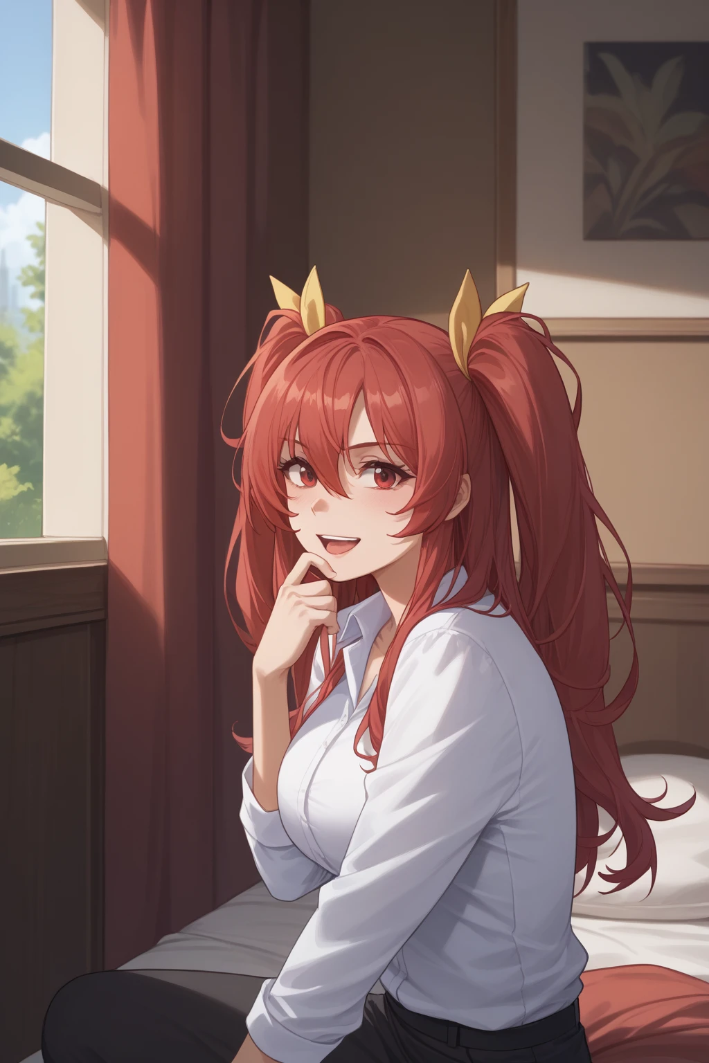 score_9, score_8_up, score_7_up, score_6_up, score_5_up, score_4_up, masterpiece, high quality, BREAK, full body, BREAK, 1girl, BREAK, <lora:Stella Vermillion:0.8> red hair, twin tails, yellow hairpieces, red eyes, large breasts,