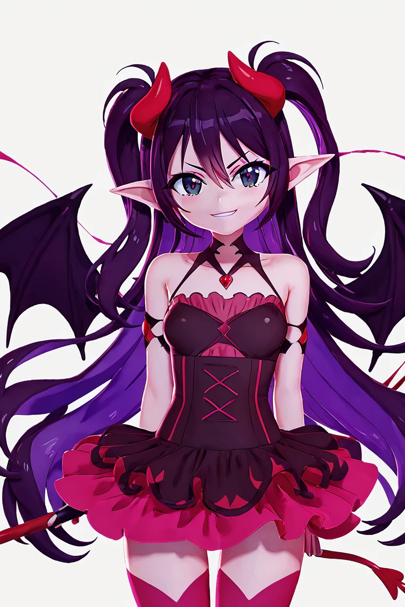 score_9, score_8_up, score_8, medium breasts, (curvy), cute, eyelashes,       BREAK, ,  zzLuceria, black eyes, black hair, long hair, pointy ears, demon girl, demon horns, hair between eyes, two side up, bare shoulders, demon wings, collarbone, dress, v-shaped eyebrows, jewelry, <lora:Luceria_PDXL:0.8>, , BREAK, smile, looking at viewer, cowboy shot, ,,, embedding:zPDXL, Expressiveh, ,,, <lora:Zy0n7_PDXL:0.8>, <lora:SDXLFaeTastic2400:0.5>, <lora:Expressive_H-000001:0.4>,