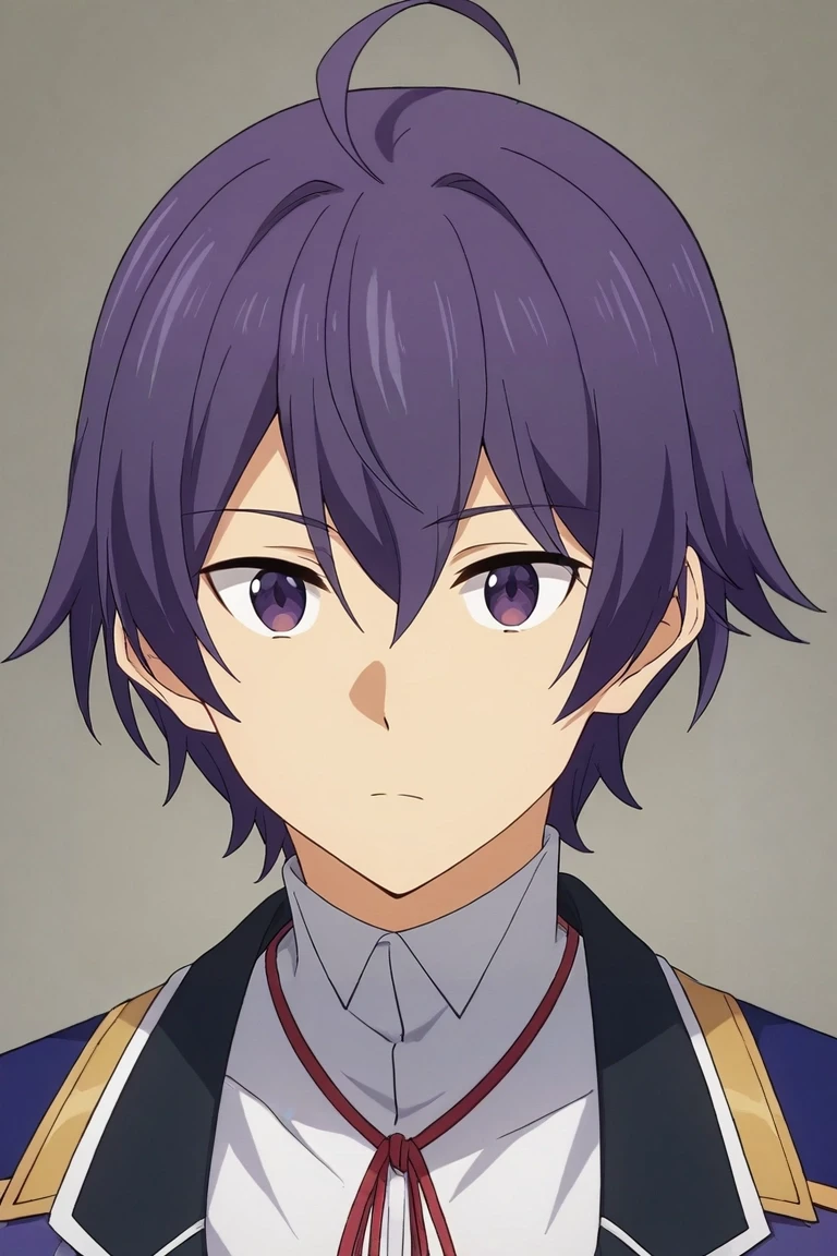 score_9, score_8_up, score_7_up, source_anime, rating_safe, intricate details, , looking at viewer, , 1boy, solo, male focus, <lora:shin_wolford_pony:0.86>, shin_wolford, purple hair, purple eyes, short hair, ahoge, hair between eyes, , , <lora:sdxl_lightning_8step_lora:1>