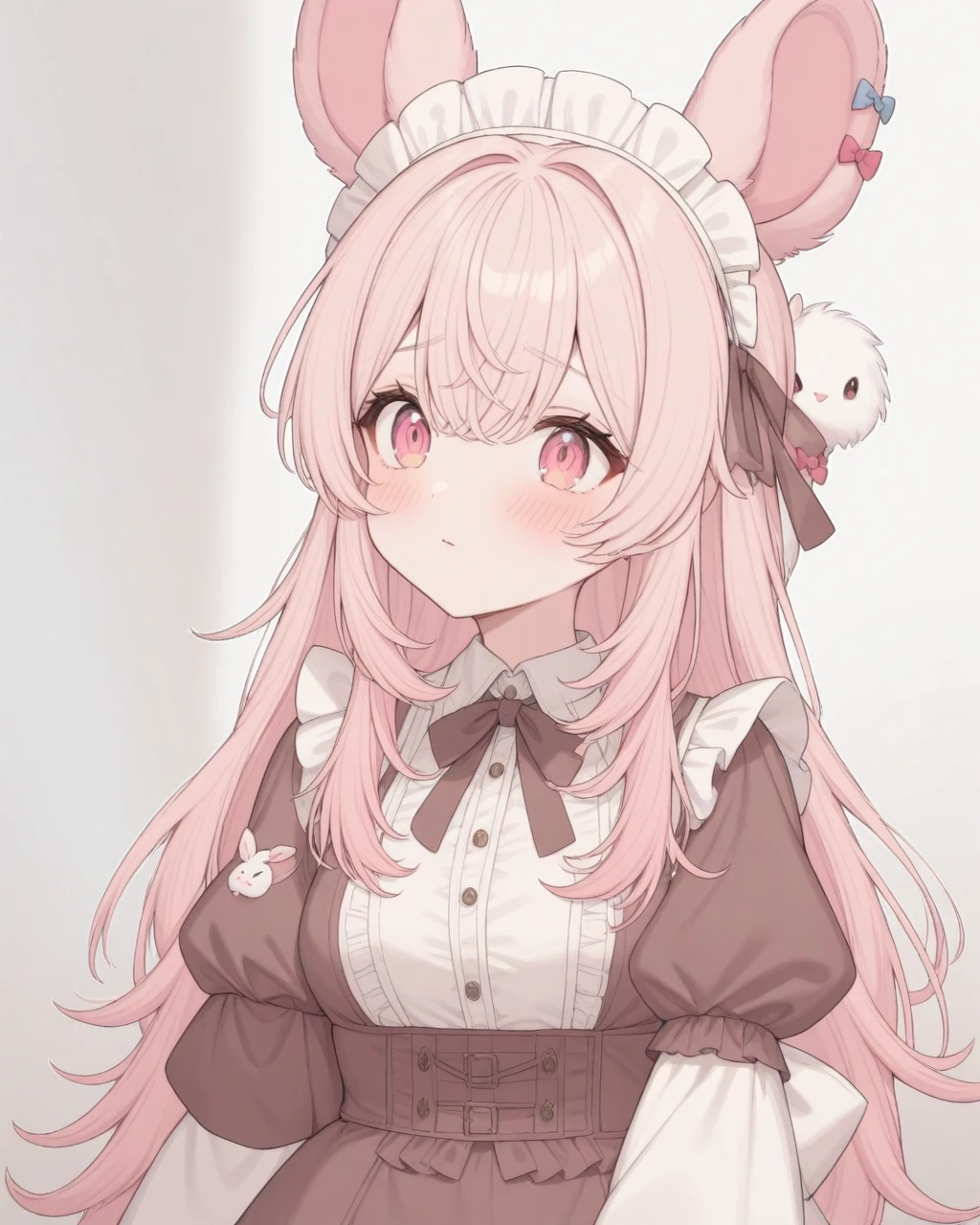 pipchilla, rabbit girl, rabbit ears, rabbit, pink hair, pink eyes,
rabbit, maid outfit, 
 <lora:PIPCHILLA-XL-t1:0.6>,, masterpiece, best quality, very aesthetic, absurdres