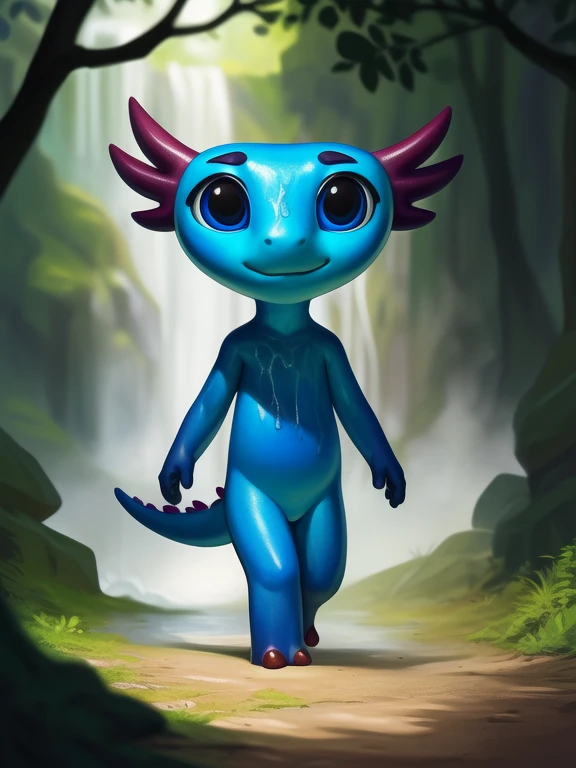 <lora:RuRuAxlYif:1>  RuRuAxl, Axolotl, blue skin, dark blue eyes, two red toes, tail, chibi, small body, smooth skin, slippery skin, wet skin,wet, damp,sweated,, ( chibi, small body,(wet body, water drops on the body,))
Looks at the viewer, [ solo, nature, forest, day, clouds, waterfall, nude, naced,] (( walking, ))
beautiful, aesthetic, perfect, delicate, intricate, saturated colors, masterpiece, digital drawing, best quality,  
by Raptoral, by Mystikfox61, by Taran Fiddler, by Bonifasko