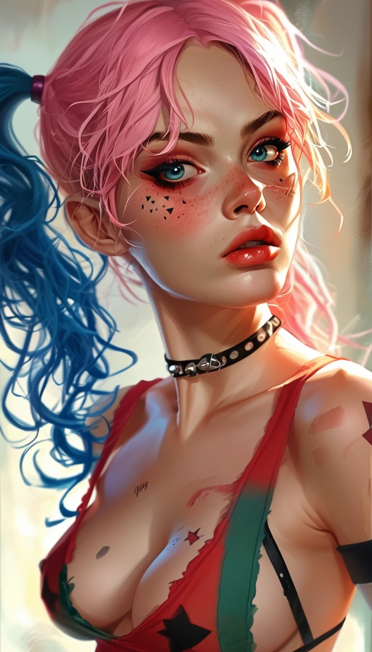 Harley Quinn -DC -semi-realistic comic anime style