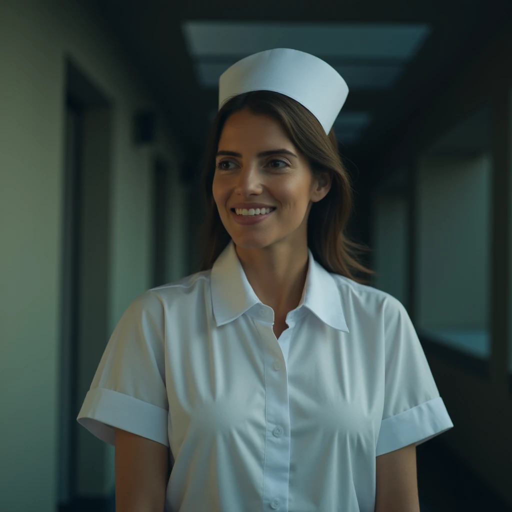 cinematic film still of  <lora:gloryonthegram v1:0.7>
gloryonthegram
A perfect photo of a woman in a white nurse uniform is smiling, shallow depth of field, vignette, highly detailed, high budget, bokeh, cinemascope, moody, epic, gorgeous, film grain, grainy