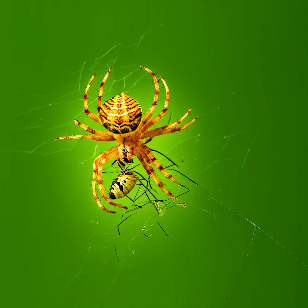 spider, oversized animal, no humans, silk, green background