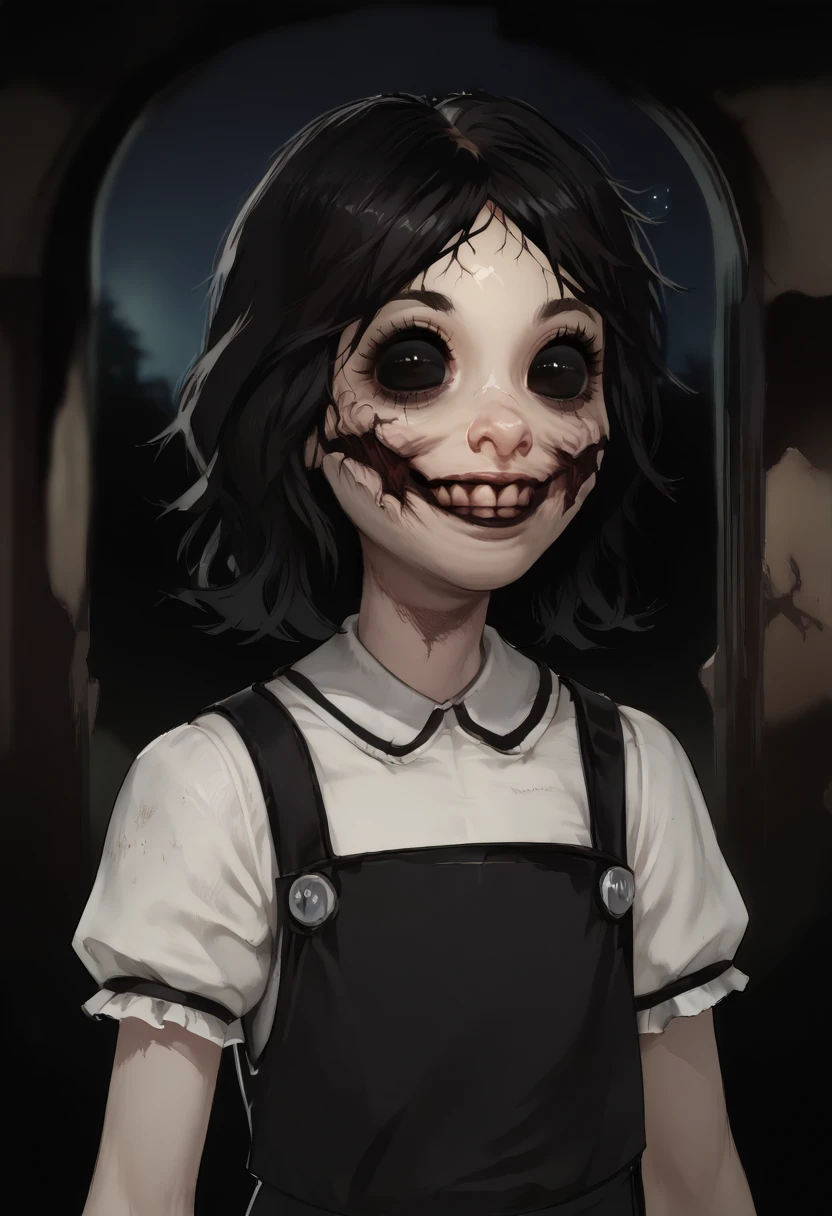 score_9,score_8_up,score_7_up,score_6_up,
agathaxl,black hair,black eyes,smile,
pinafore dress,
standing,upper body,
abandoned school,dark corners,night,
<lora:agathaxl:1>,