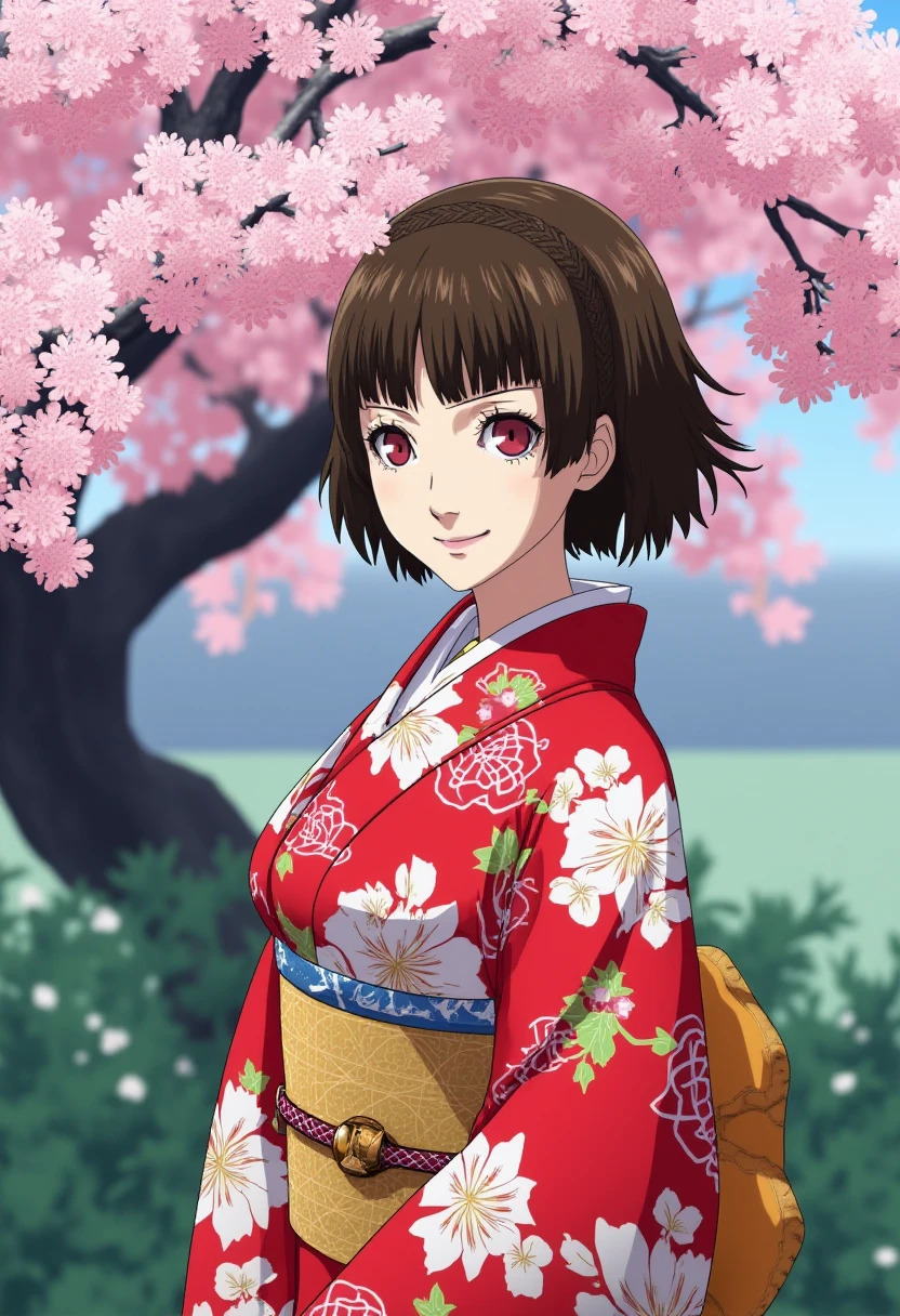 <lora:persona5_niijima_makoto_flux_v2_2-000011:1>
She is standing under a cherry blossom tree. She wears a beautiful kimono. She looks at the camera with a gentle smile.
 Anime style, sharp, high contrast and highly detailed. Ghibli anime style. Perfect anatomy. Perfect body ratio. No oversized head. No blurry, out of focus pictures. No simple background, no single color background.