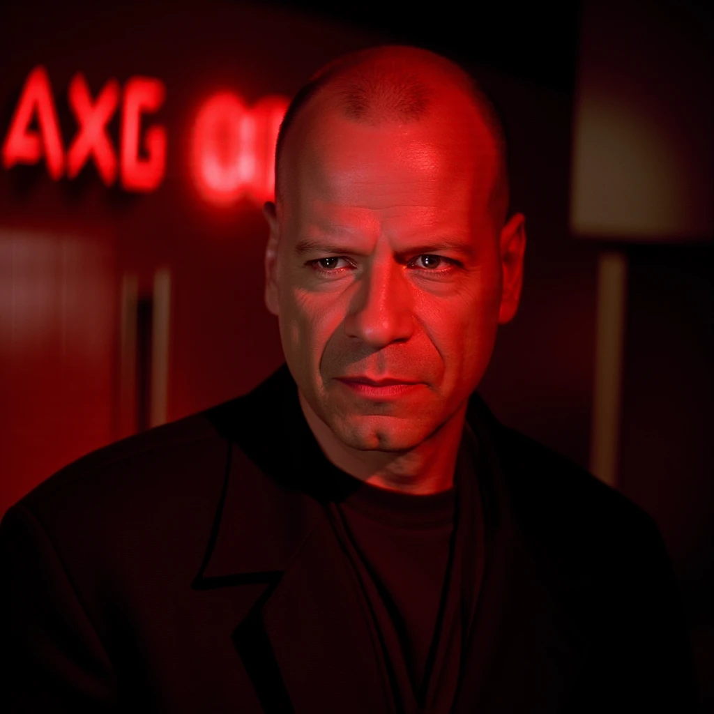 UHD, 4k, ultra detailed, cinematic, a photograph of  <lora:Pulp Fiction Film style v1:1>  <lora:Hand v2:1> Sharp detailed image, 1:1
Bruce Willis as Butch Coolidge a bald man with a red spotlight on his face staring at camera,closeup,cinematic film look,side screen,blur background,nightclub bar,solo,looking at viewer,1boy,brown eyes,male focus,blurry,portrait,realistic,bald,saitama (one-punch man) , 1990's, 90's, film, cinematic, crime and violence, classic, graphic violence, Kodak film, famous iconic scene, motion picture image,Pulp Fiction style, Pulp Fiction Film style, epic, beautiful lighting, inpsiring