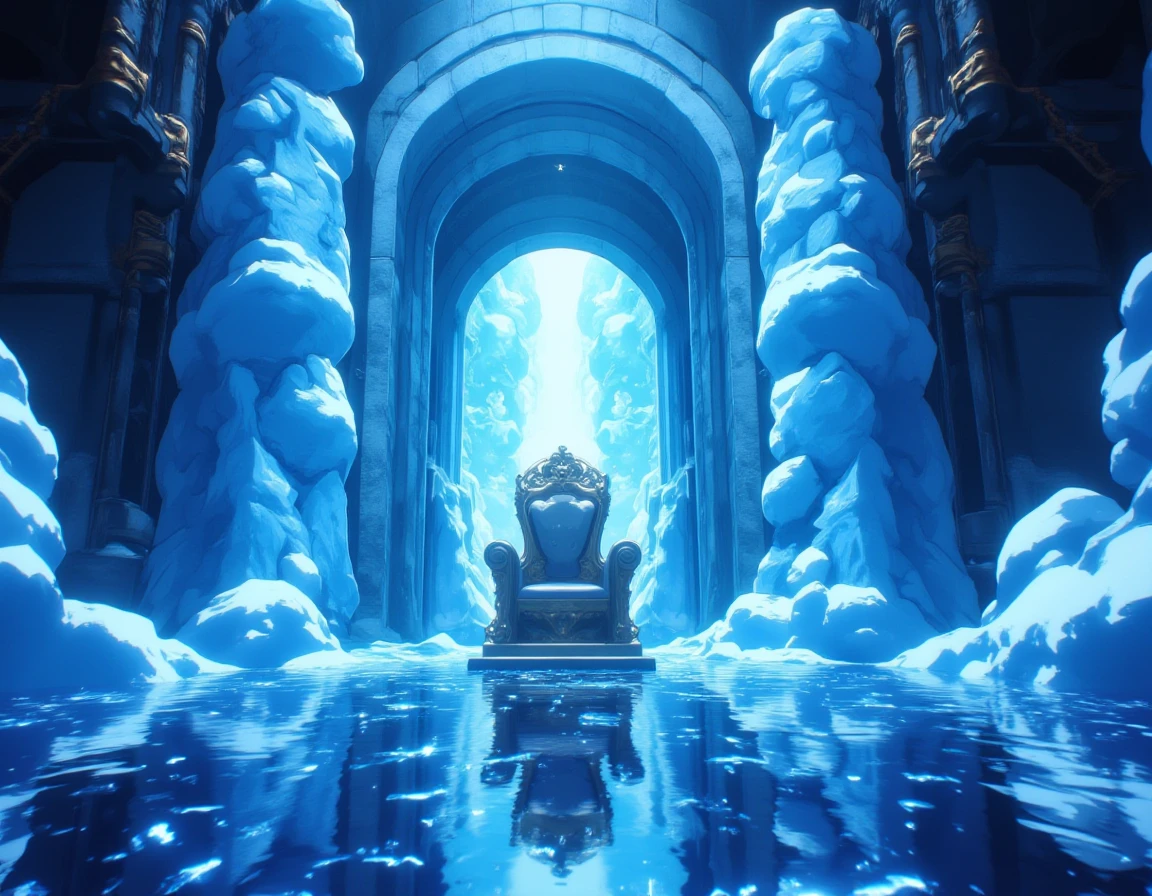 <lora:FadooStyleV2_r1:1> FADOOSTYLEV2, background inside ice castle manor, reflect and miror everywhere, ice throne emptyâââ