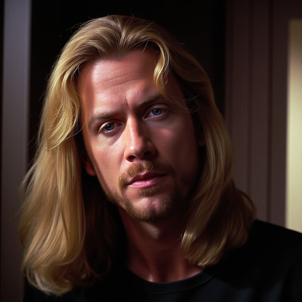 UHD, 4k, ultra detailed, cinematic, a photograph of  <lora:Pulp Fiction Film style v1:1>  <lora:Hand v2:1> Sharp detailed image,
Eric Stoltz as Lance a man with long hair and a beard,closeup,solo,long hair,blue eyes,blonde hair,1boy,closed mouth,male focus,facial hair,portrait,beard,realistic,stubble , 1990's, 90's, film, cinematic, crime and violence, classic, graphic violence, Kodak film, motion picture image,Pulp Fiction style, Pulp Fiction Film style, epic, beautiful lighting, inpsiring