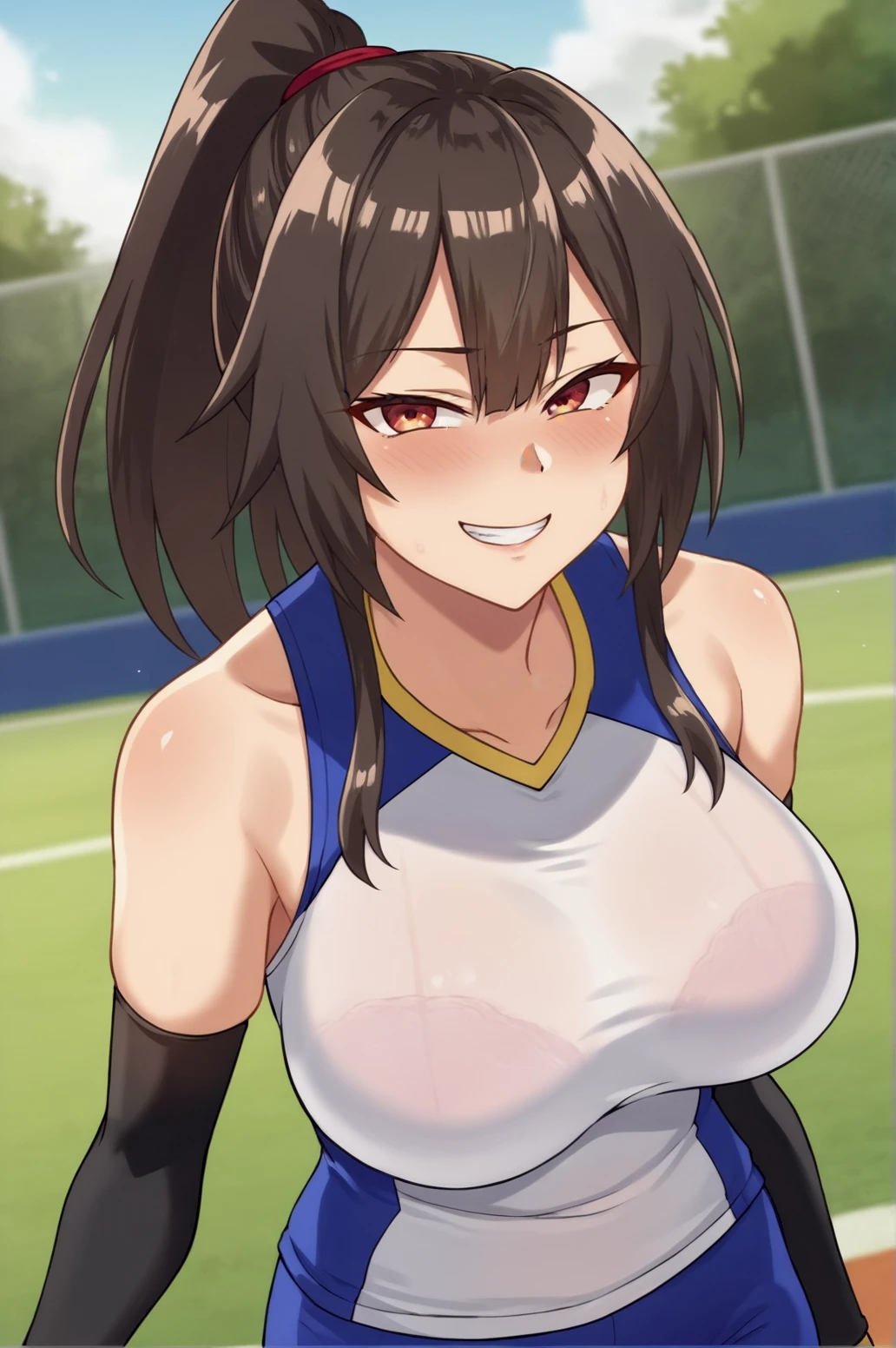 score_9, score_8_up, score_7_up,anime_source, source_anime, best background, detailed background, anime screencap,  Amamiya Kaede, Sport Outfit, cowboy shot, blush, naughty face, outdoors, dynamic angle, dynamic camera, grin,   <lora:JN_Amamiya_Kaede:0.8>