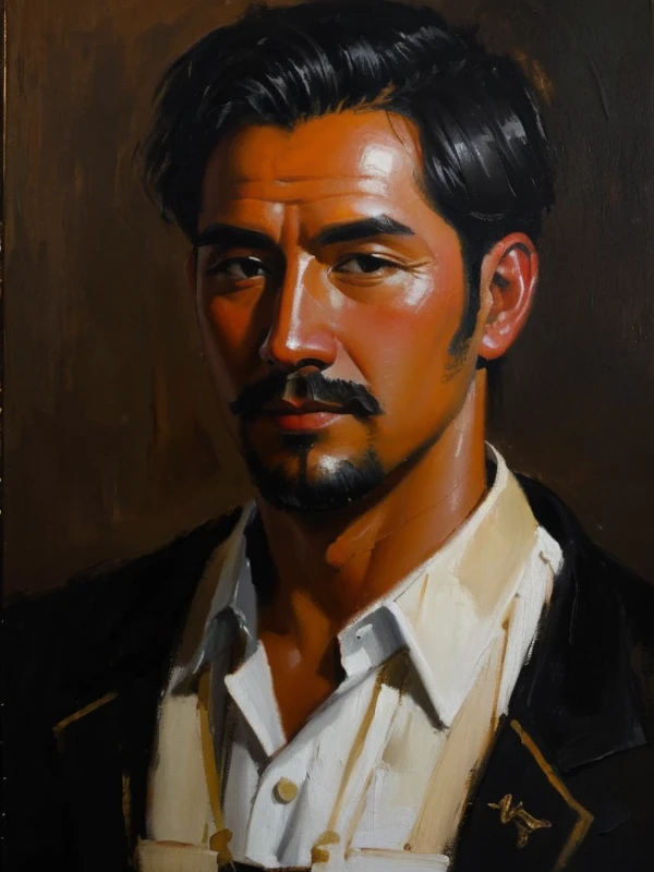 a man, oil painting, traditional medium, <lora:OilPaintingEffects:0.7>