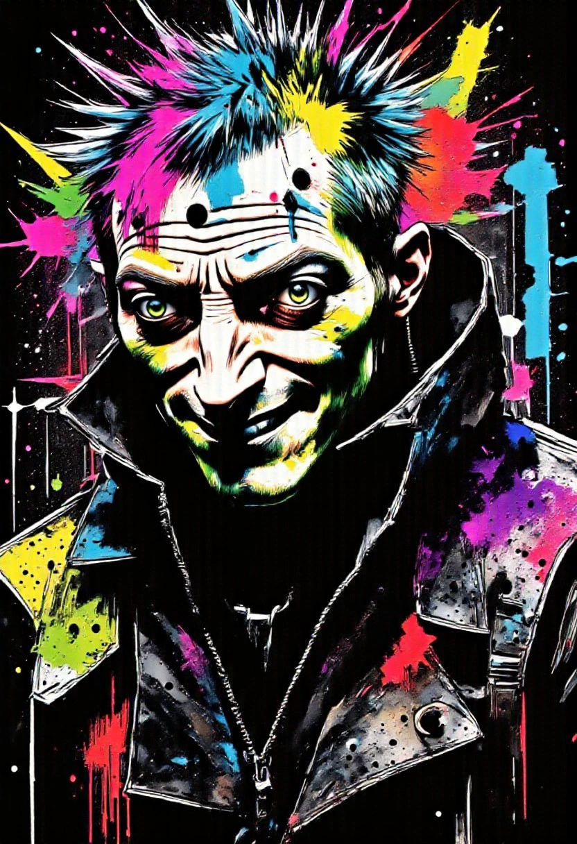 A color pencil drawing, [[full body wide angle shot, full]], of a disheveled, physically deformed, adult male lab assistant with black sort hair, he is a hunchback, he is wearing a black hoodie, he has big comic expressive eyes, scrapes and scratches on his highly dramatic expressive face, he has a crazy evil smile, in the style of rough penciling, drawing, heavy shading, colorful drawings, semi-realistic, rough sketch pencil drawings, black background  --ar 3:4 --niji 6, dark art theme, purple and green color palette, black background, 8k