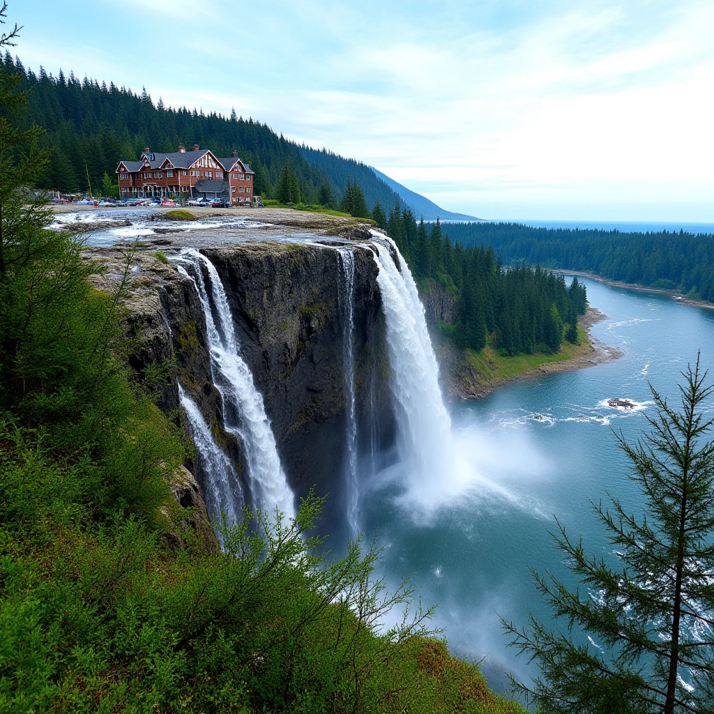 cinematic film still of  <lora:twin peaks style v1:1>
In the 1990's a waterfall in front of a house on a cliff, outdoors, sky, day, water, tree, no humans, nature, scenery, forest, house, bridge, river, realistic, sharp, detailed, classic, 1990's suspense style, film light style, photography, artistic, perfection, contrast, cinematic, filmic, high quality photo, David Lynch style, Twin Peaks style, traditional media, grass, building, mountain
, shallow depth of field, vignette, highly detailed, high budget, bokeh, cinemascope, moody, epic, gorgeous, film grain, grainy