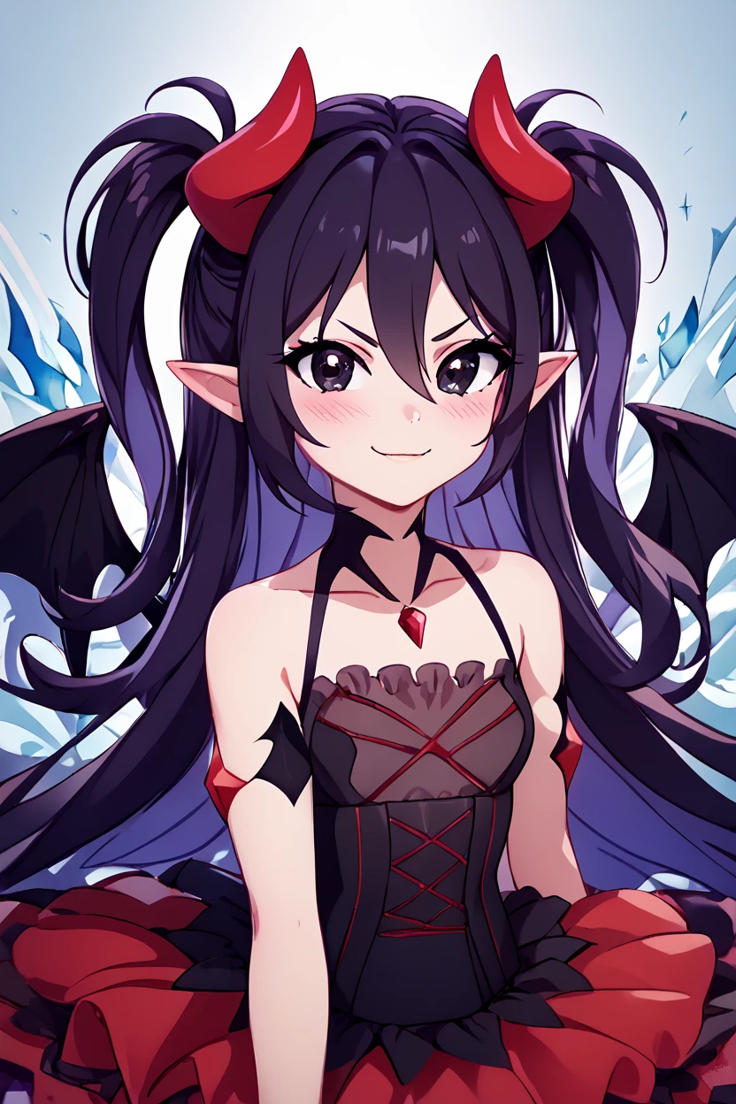 score_9, score_8_up, score_8, medium breasts, (curvy), cute, eyelashes,       BREAK, ,  zzLuceria, black eyes, black hair, long hair, pointy ears, demon girl, demon horns, hair between eyes, two side up, bare shoulders, demon wings, collarbone, dress, v-shaped eyebrows, jewelry, <lora:Luceria_PDXL:0.8>, , BREAK, closed mouth, alternate costume, smile, looking at viewer, blush, zzLFashion, cowboy shot, ,,, embedding:zPDXL, Expressiveh, ,,, <lora:Vivid:0.7>, <lora:LFashionPDXL:1>, <lora:Uncensored_PonyXL_cpt_v02.09:0.4>, <lora:Expressive_H-000001:0.4>,