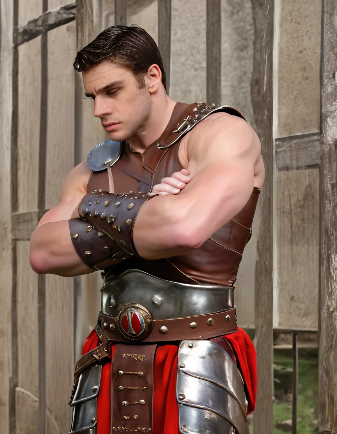 score_9, score_8_up, score_7_up, source_realistic, rating_questionable, highly realistic photo, solo, 1boy, ultra detailed, highly realistic photo of depressed jklusaritz, medium full shot, leaning against a fence with arms crossed, wearing roman gladiator outfit, high resolution, 8K resolution, epic photo quality:, 4K quality, epic detailed, 35mm film, sharp focus, high budget, rating_questionable, score_9, score_8_up, score_7_up, source_realistic, rating_questionable, highly realistic photo, solo, 1boy, ultra detailed, highly realistic photo of depressed jklusaritz, medium full shot, leaning against a fence with arms crossed, wearing roman gladiator outfit, high resolution, 8K resolution, epic photo quality:, 4K quality, epic detailed, 35mm film, sharp focus, high budget, fine detail, very elegant, intricate, cinematic, complex, artistic, colors, light, magical, scenic, rich, atmosphere, amazing, gorgeous, great, awesome, glowing, winning, fabulous, perfect, colorful, illuminated, beautiful, breathtaking, symmetry, coherent