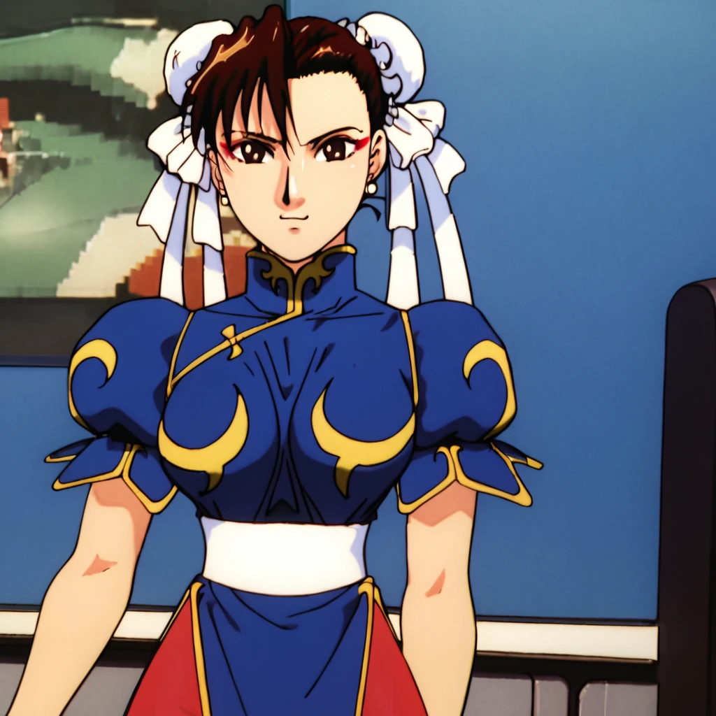 <lora:chunlistreetfighter2animatedmovie_pony_v1:1>  ChunLiMovie, 1girl, chun-li, pantyhose, chinese clothes, bun cover, china dress, double bun, hair bun, sash, pelvic curtain, brown hair, jewelry, brown eyes, spikes, eyeshadow, cowboy shot