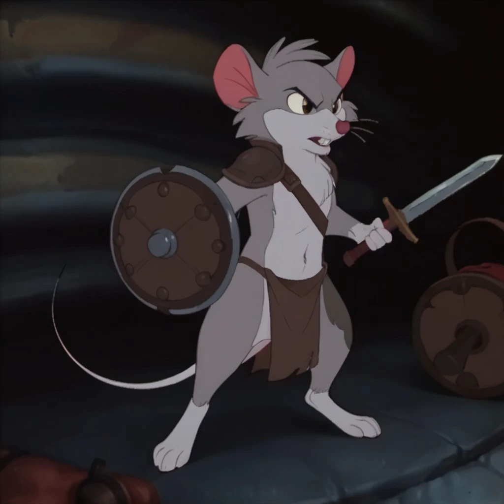 score_9, score_8_up, score_7_up, score_6_up, score_5_up, score_4_up, source_furry, JonathanBris, semi-feral, male, mouse, grey fur,  solo, 1boy,  loincloth, standing, holding a sword in one hand and a shield in the other, action pose, dungeon, <lora:60dee902-a06e-415a-9ca7-46e753c884cd:0.7>