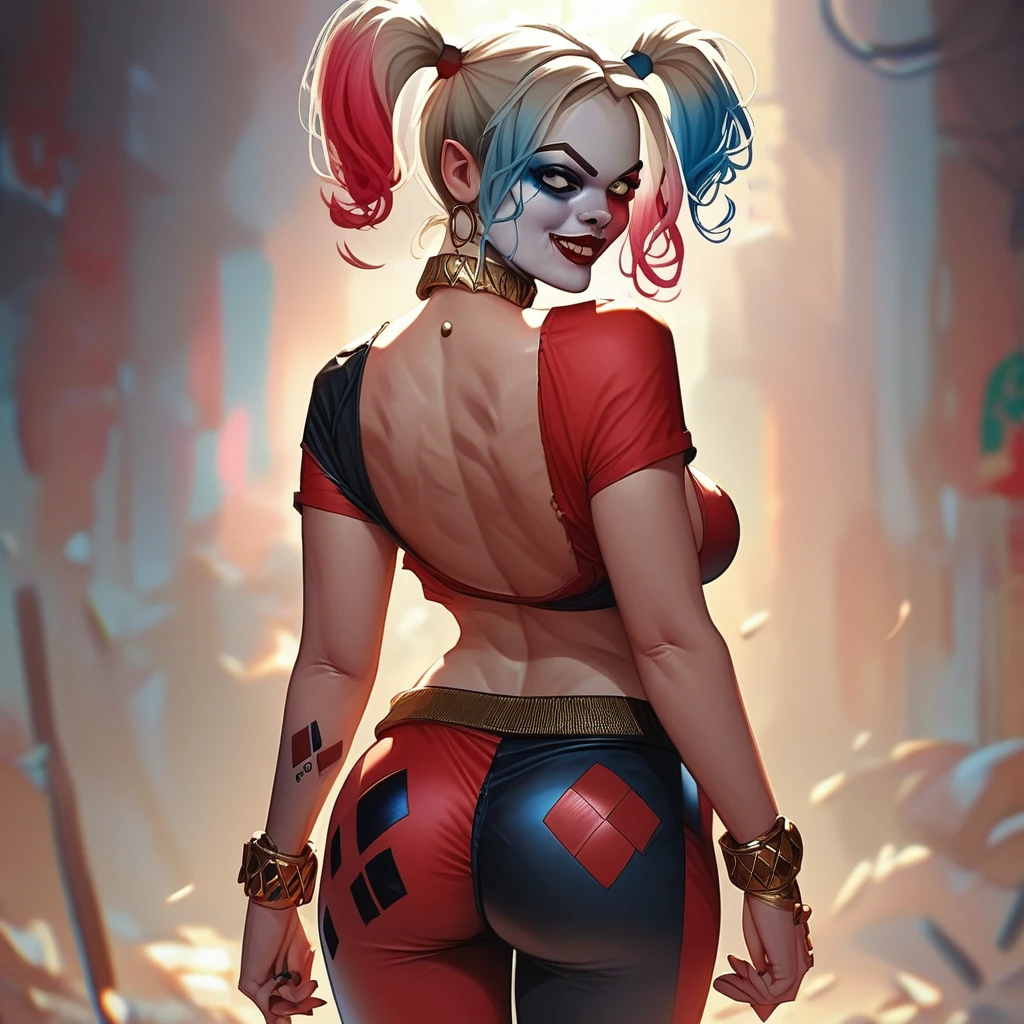 score_9, score_8_up, score_7_up anime Harley Quinn big Breasts  up from behind no clothes bare pointy Breasts