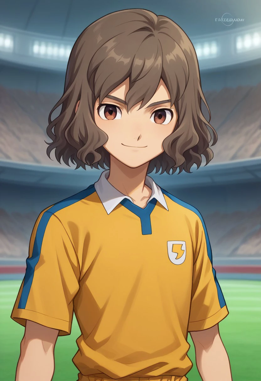 score_9, score_8_up, score_7_up, source_anime, highly detailed, 

takuma, 1boy, male focus, solo, grayish-brown hair, brown eyes, sportwear, soccer uniform, raimon soccer uniform, raimon, shirt, yellow shirt, short sleeves, smile

outdoor, 