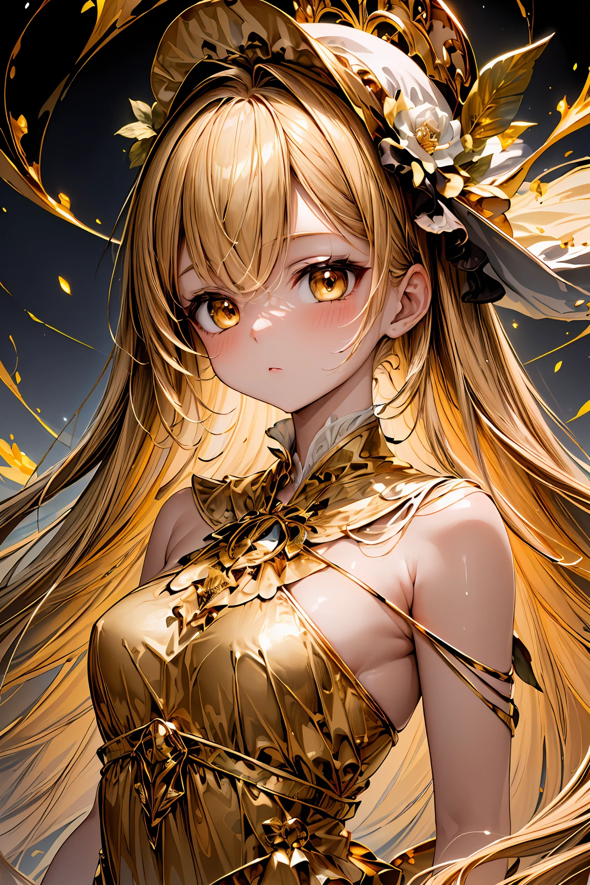 (gold ethereal theme:1.5),<lora:ZenAbstract-V1:0.8>,(exceptional, best aesthetic, new, newest, best quality, masterpiece, extremely detailed, anime:1.2),1girl,solo