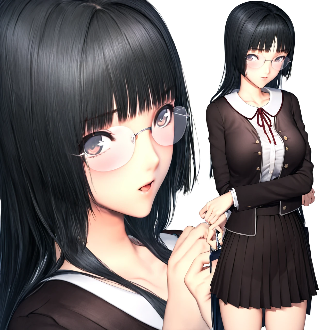 masterpiece,best quality,<lora:harukaxl:1>,1girl,glasses,long hair,black hair,school uniform,full body,upper body,