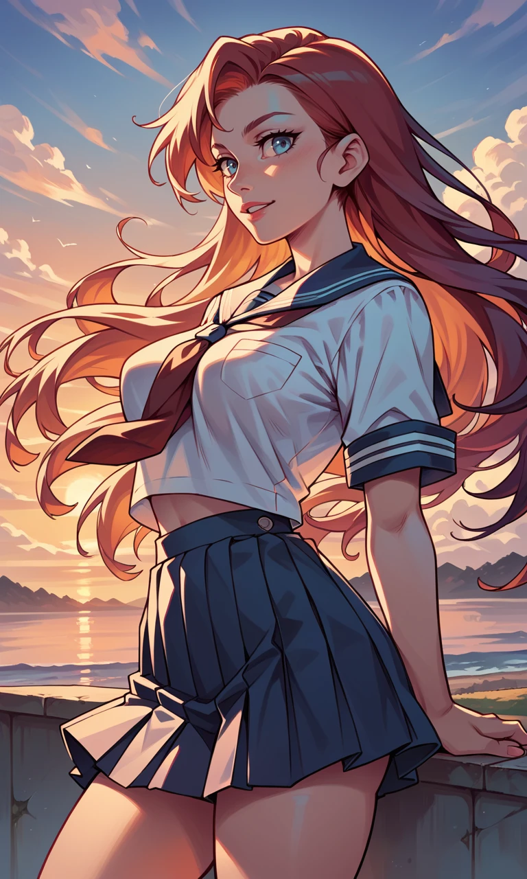 1girl,day,highres,solo,school uniform, sunrise, horizon,, score_9, score_8_up, score_7_up, masterpiece, best quality, perfect anatomy , very aesthetic,