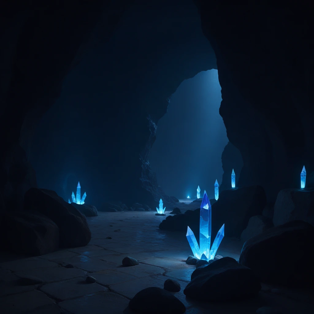 cave, underground, rock roof, rock wall, rock floor, blue crystals, BREAK score_9, score_8_up, score_7_up, best quality, masterpiece, 4k, prefect lighting, rating_explicit, very aesthetic, uncensored, zPDXL2 <lora:ele:0.7>, elementalplaneearth