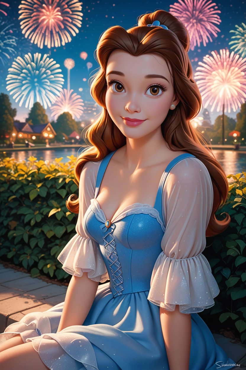 score_9, score_8_up, score_7_up,
<lora:DisneyBelle:0.8>
DisneyBelle, 1girl, brown hair, brown eyes, long hair, looking at viewer, sitting, at night, fireworks, park, looking up, smile