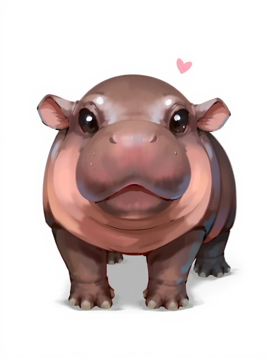 The image is a digital drawing of a baby hippopotamus rendered in a whimsical, semi-realistic style. The hippo is depicted with exaggerated, cartoonish features, giving it a playful and endearing appearance. The creature's body is a rich, dark brown color with lighter brown and beige highlights that give it a rounded, plump appearance. Its skin texture is smooth and slightly glossy, with subtle shading that mimics the sheen of a real hippopotamus.