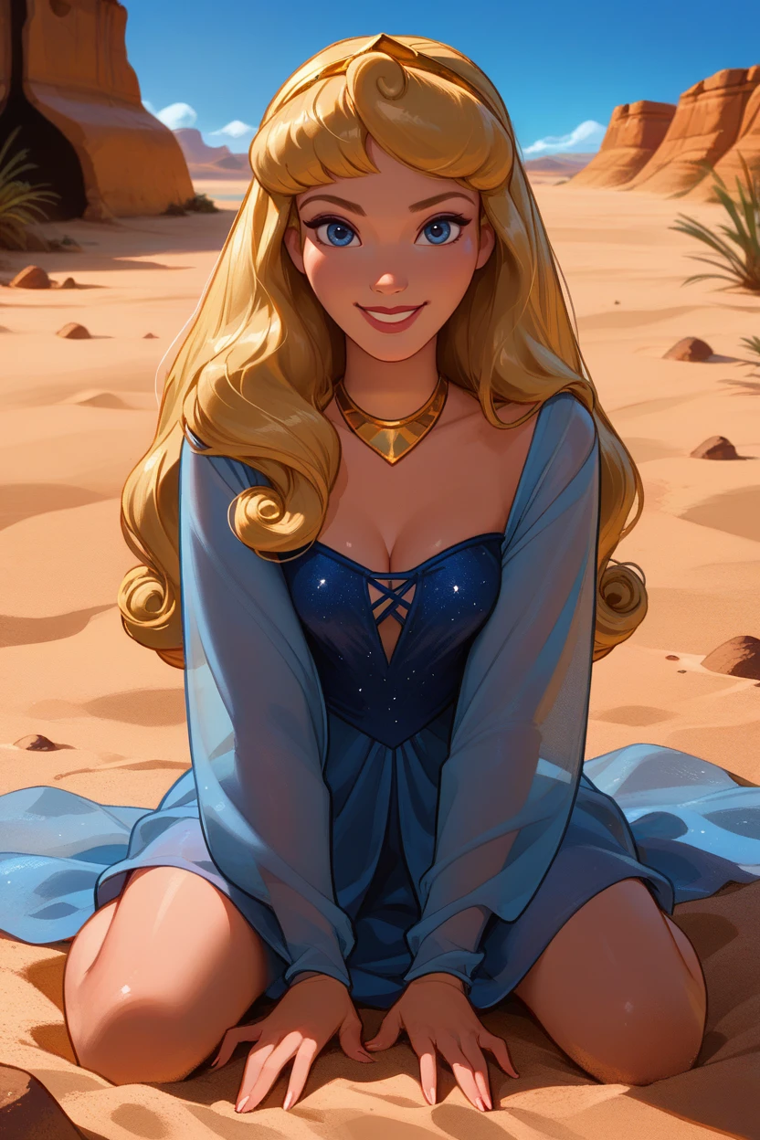 score_9, score_8_up, score_7_up,
<lora:DisneyAurora:0.8>
DisneyAurora, 1girl, blonde hair, blue eyes, long hair, looking at viewer, playful grin, kneeling on sand, hands digging into ground, desert, sand dunes, clear blue sky