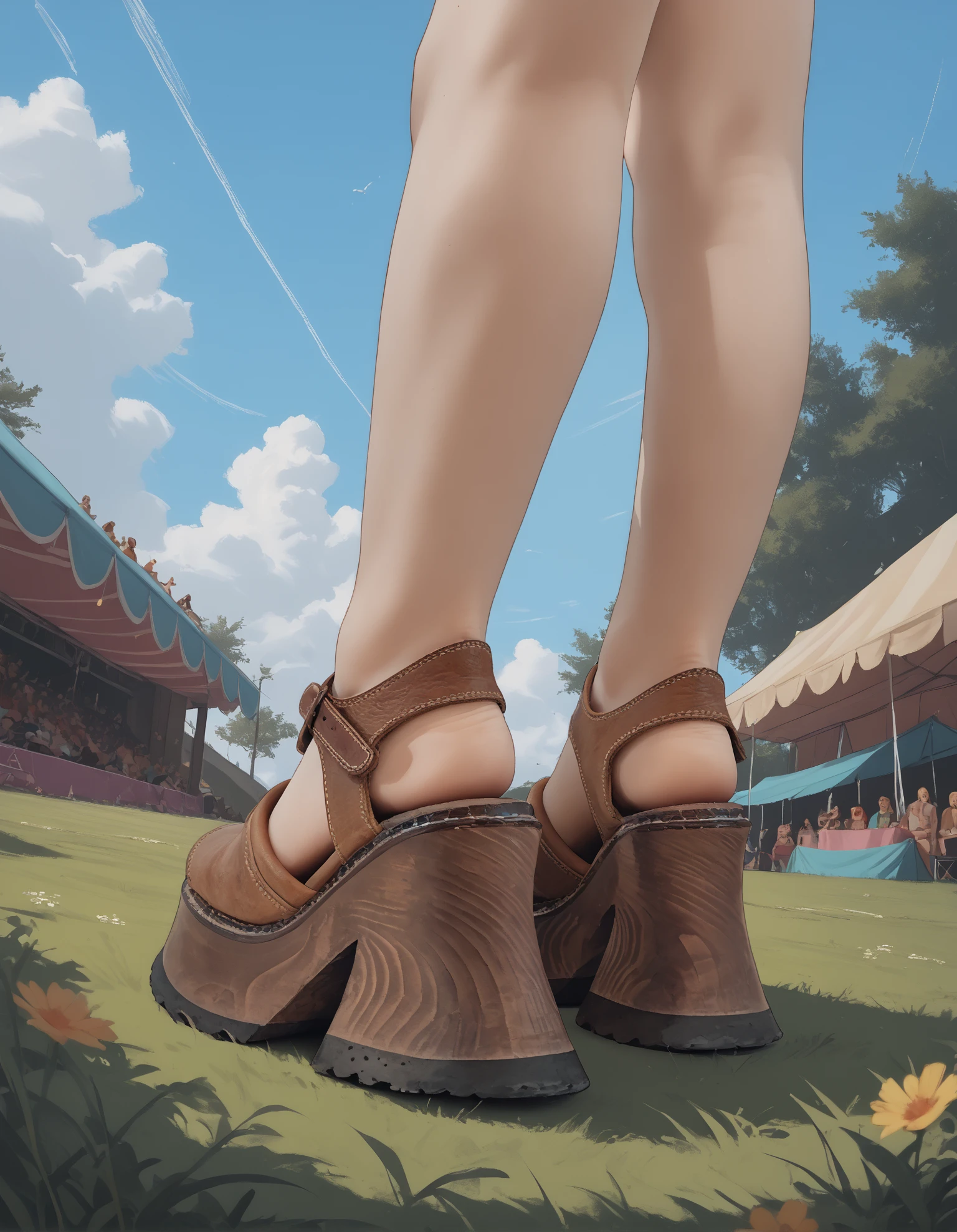 score_9, score_8_up, score_7_up, score_6_up, realistic,
wide angle, low angle, from side, foot focus,
outdoors, grass, concert, festival,
looking down, v, happy,
hippie tunic, frayed shorts, 
1girl, 
blonde hair,  
feet, toes, 
luankl3 sandals, platform footwear,
embedding:zPDXLrl ,
embedding:zPDXL2 ,